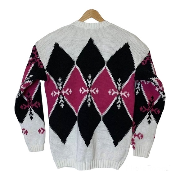 Picone Sport Womens Size M Crew Neck Pullover Sweater Argyle Print 100% Cotton - Picture 2 of 5